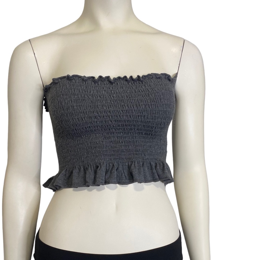 FOREVER 21 Gray Ruffle Trim Tube Top - L - Picture 1 of 6
